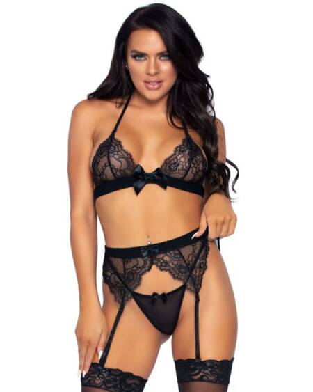 LEG AVENUE - SET DE TRES PIEZAS TOP, LIGUERO Y TANGA M