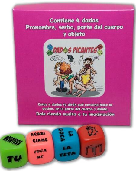 DIABLO PICANTE - JUEGO 4 DADOS PRONOMBRE, VERBO, PARTE DEL CUERPO Y LUGAR