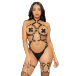 LEG AVENUE - KINK TEDDY ARNÉS CON ARO DE CORAZÓN TALLA L - NEGRO