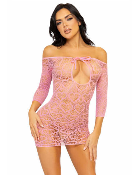 LEG AVENUE - MINI VESTIDO HEART NET TALLA ÚNICA - ROSA