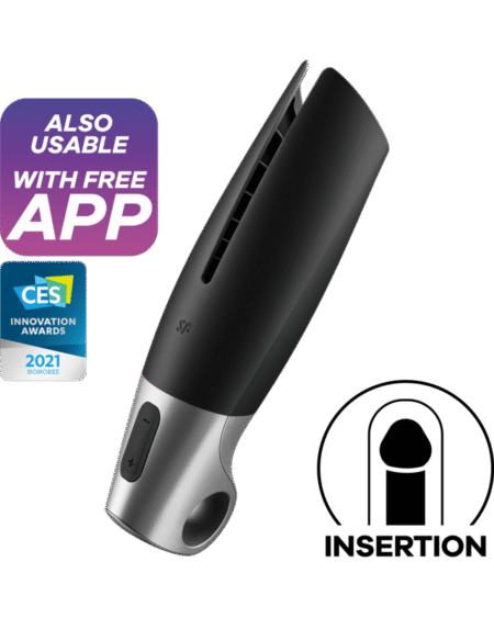 SATISFYER - POWER MASTURBATOR NEGRO Y PLATA