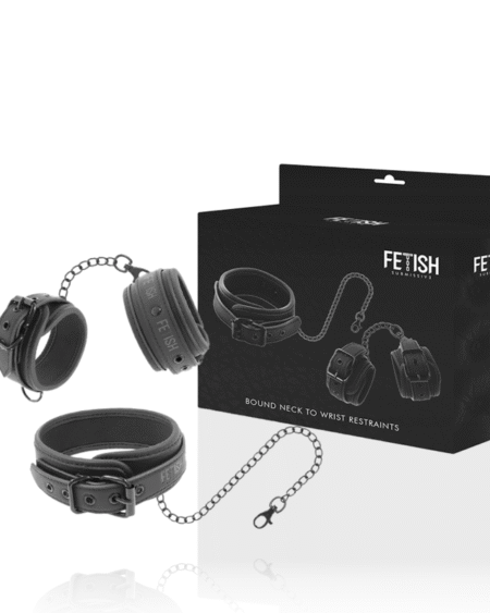 FETISH SUBMISSIVE - COLLAR Y ESPOSAS CUERO VEGANO CON FORRO DE NEOPRENO