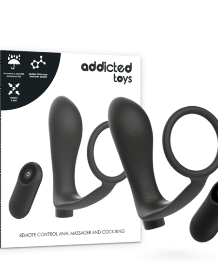 ADDICTED TOYS - ANILLA PENE CON PLUG ANAL CONTROL REMOTO NEGRO RECARGABLE