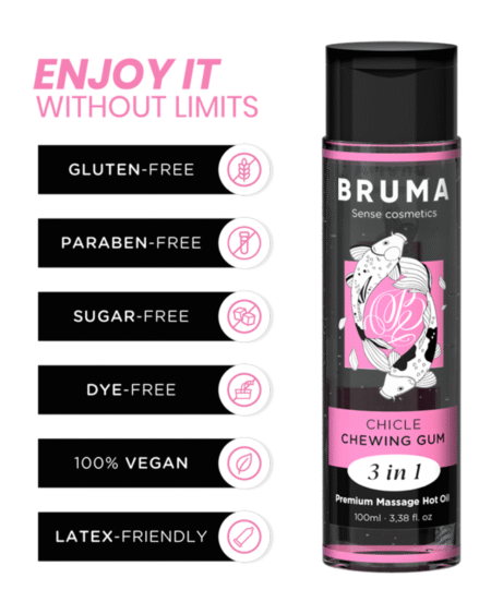 BRUMA - ACEITE DE MASAJE PREMIUM EFECTO CALOR SABOR CHICLE 3 EN 1 - 100 ML