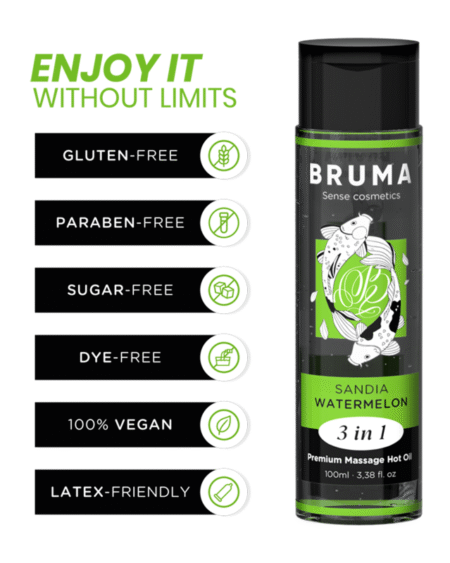 BRUMA - ACEITE DE MASAJE PREMIUM EFECTO CALOR SABOR SANDÍA 3 EN 1 - 100 ML
