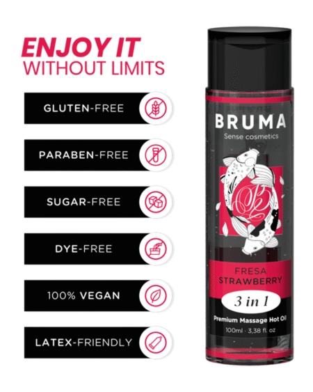 BRUMA - ACEITE DE MASAJE PREMIUM EFECTO CALOR SABOR FRESA 3 EN 1 - 100 ML