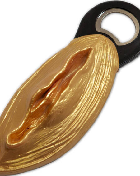 DIABLO PICANTE - ABRIDOR NEGRO CON FORMA VAGINA DORADO