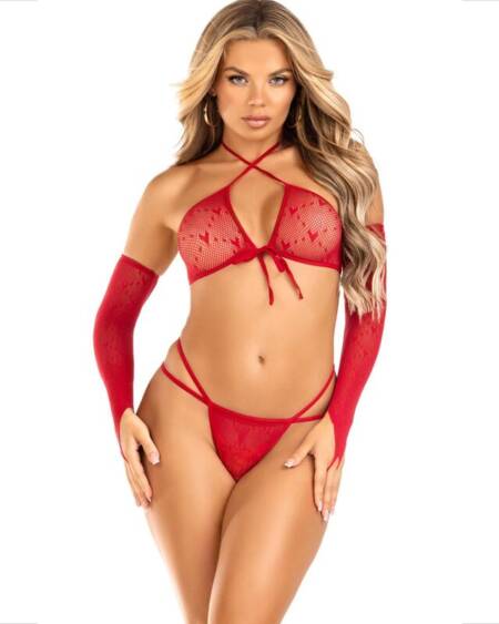 LEG AVENUE - SET 3 PIEZAS TOP + TANGA + MANGAS