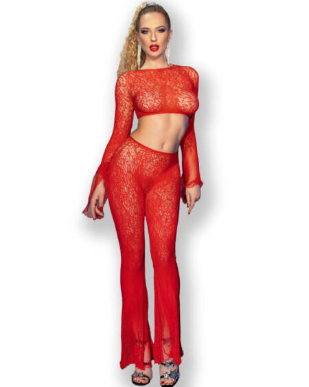 CHILIROSE - CR 4648 TOP & PANTALON ROJO S/L