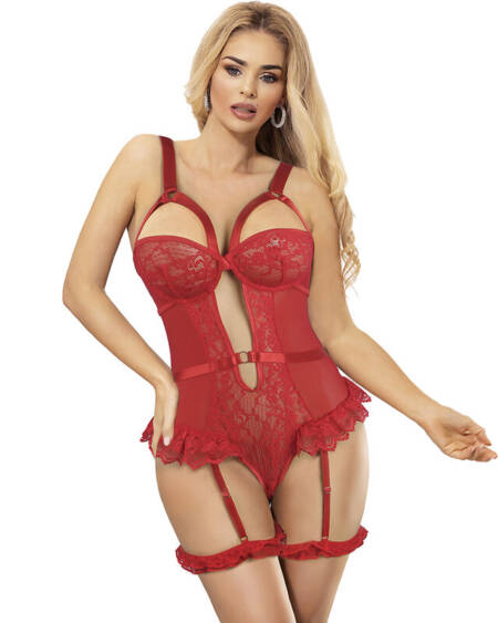 SUBBLIME - TEDDY CON LIGA DETALLE ENCAJE Y TIRAS ROJO S/M