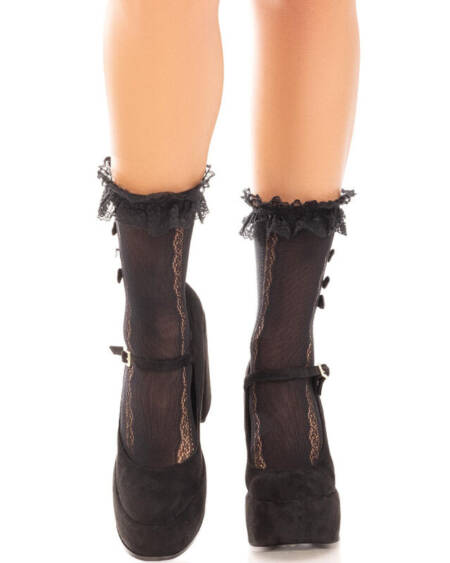 LEG AVENUE - MEDIAS TOBILLERAS CON VOLANTES NEGRO