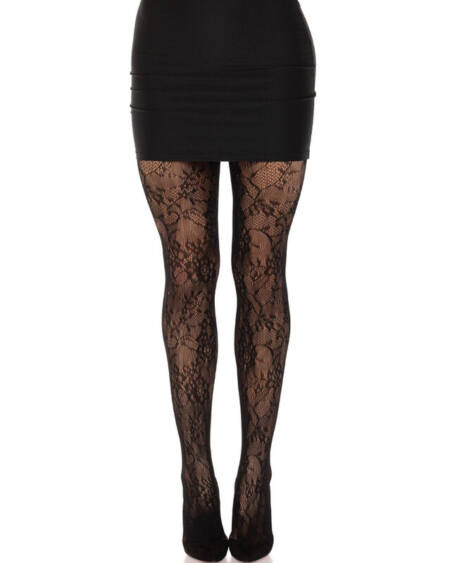 LEG AVENUE - MEDIAS DE ENCAJE FLORAL NEGRO