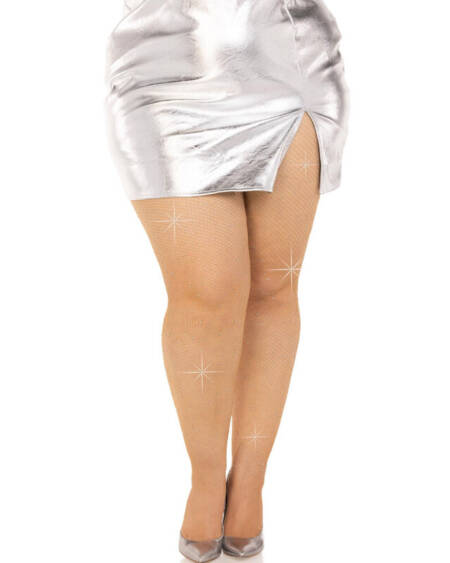 LEG AVENUE - MEDIAS REJILLA CRISTALIZADA CARAMELO PLUS SIZE