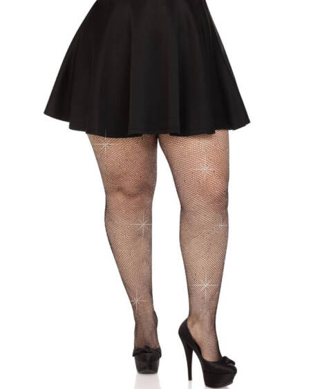 LEG AVENUE - MEDIAS REJILLA CRISTALIZADA NEGRO PLUS SIZE