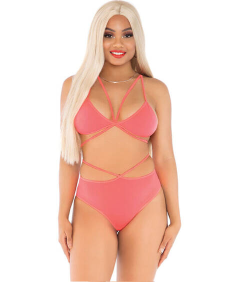 LEG AVENUE - TOP & BRAGAS CON TIRANTES CORAL