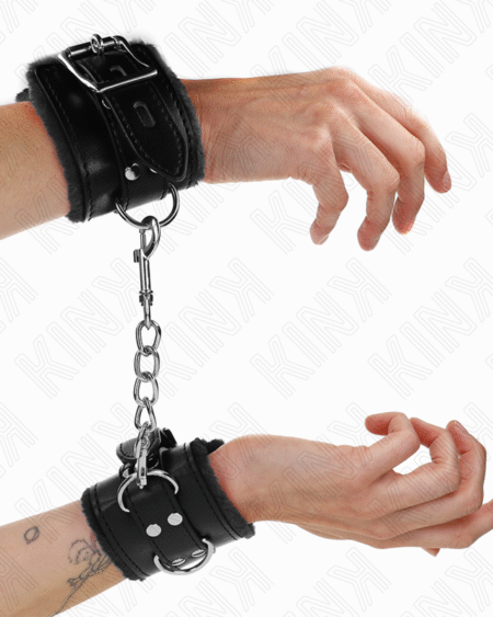 KINK - MUÑEQUERAS FORRADAS NEGRO CON CORREA NEGRO AJUSTABLE 20-29 CM X 5.5 CM