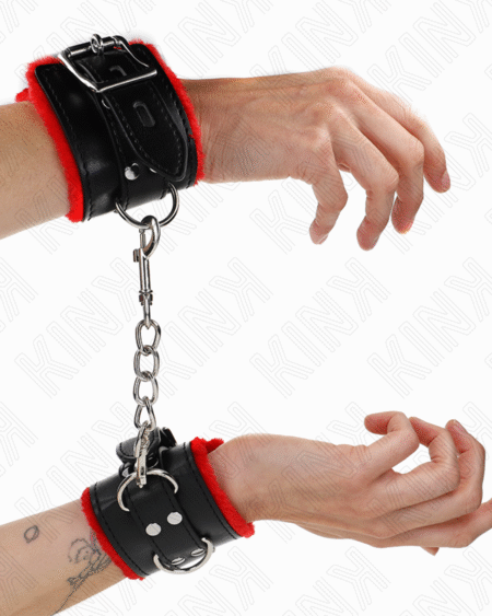 KINK - MUÑEQUERAS FORRADAS CON AGUJEROS CUADRADOS ROJO Y CORREA NEGRO AJUSTABLE 17-29 CM X 6 CM