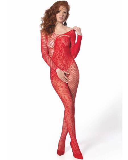 PASSION - BS 107 BODYSTOCKING ROJO TALLA ÚNICA