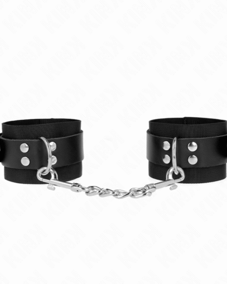KINK - MUÑEQUERAS DE NYLON NEGRO CON CORREA CUERO NEGRO AJUSTABLE 19-29 CM X 5.1 CM