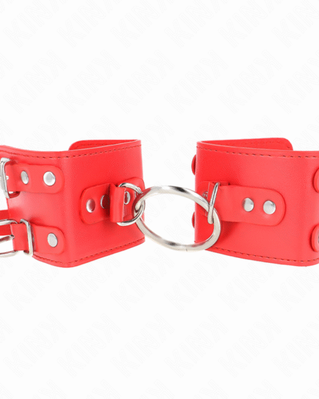 KINK - MUÑEQUERAS FIJAS CON ANILLA Y TACHUELAS ROJO AJUSTABLE 17-22 CM X 6.5 CM