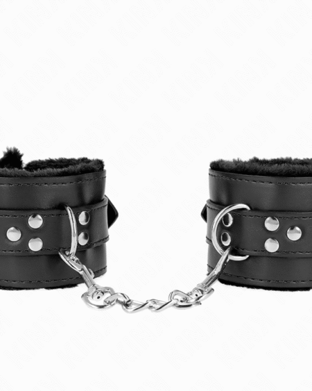 KINK - MUÑEQUERAS FORRADAS CON AGUJEROS CUADRADOS NEGRO Y CORREA NEGRO AJUSTABLE 17-29 CM X 6 CM