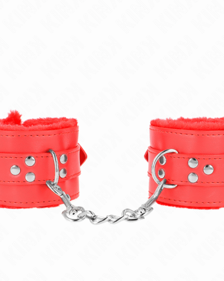 KINK - MUÑEQUERAS FORRADAS CON AGUJEROS CUADRADOS ROJO Y CORREA ROJO AJUSTABLE 17-29 CM X 6 CM