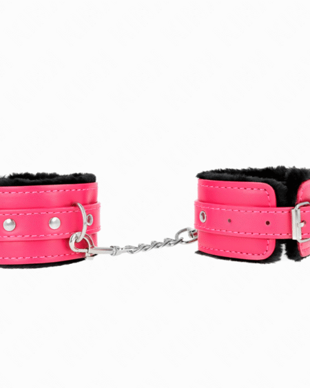 KINK - MUÑEQUERAS FORRADAS PREMIUM NEGRO CON CORREA FUCSIA AJUSTABLE 17-29 CM X 6 CM