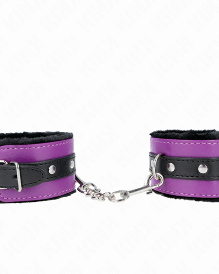 KINK - MUÑEQUERAS FORRADAS PREMIUM NEGRO CON CORREA VIOLETA / NEGRO AJUSTABLE 17-29 CM X 6 CM