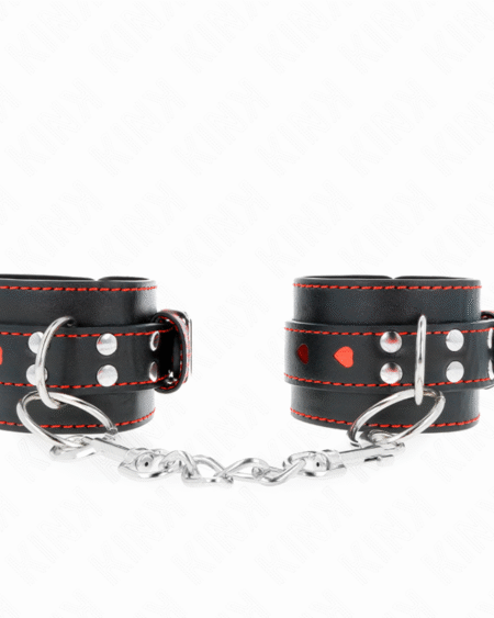KINK - MUÑEQUERAS NEGRO CON INCRUSTACIÓN DE CORAZÓN ROJO AJUSTABLE 21-28 CM X 5.5 CM