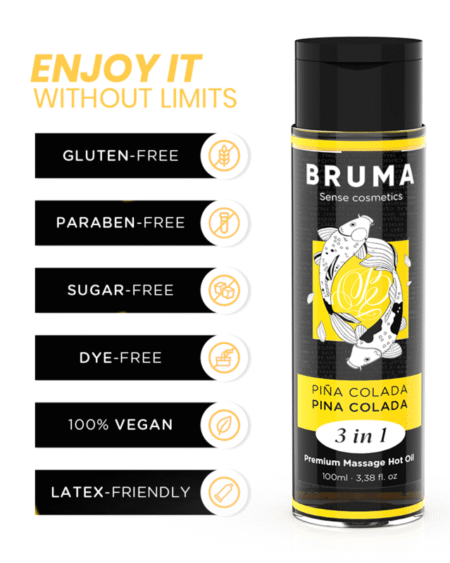 BRUMA - ACEITE DE MASAJE PREMIUM EFECTO CALOR SABOR PIÑA COLADA 3 EN 1 - 100 ML