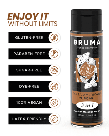 BRUMA - ACEITE DE MASAJE PREMIUM EFECTO CALOR SABOR TARTA AMERICANA 3 EN 1 - 100 ML