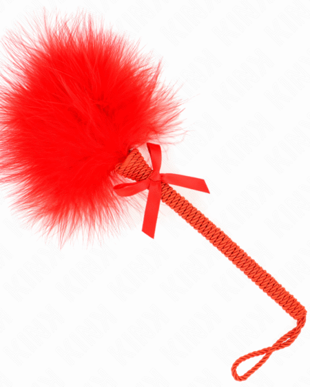KINK - MASAJEADOR DE CUERDA DE NAILON CON PLUMAS PARA COSQUILLAS Y LAZO ROJO 25 CM