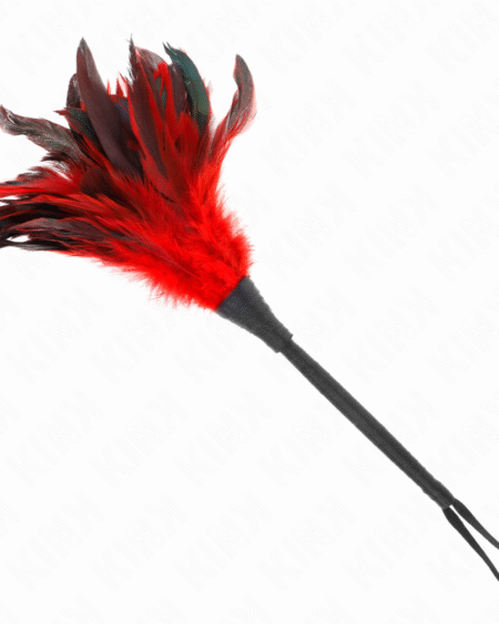 KINK - PLUMAS DE POLLO PARA COSQUILLAS CON FORMA CUERNO DE CRIADA ROJO 36 CM