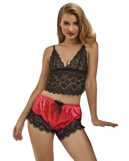 SUBBLIME - 953966 PIJAMA SEXY SATEN Y  ENCAJE NEGRO/ROJO L/XL