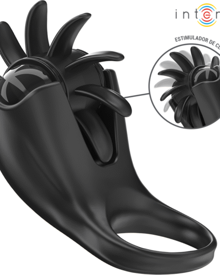 INTENSE - MABEL ANILLO VIBRADOR 10 VIBRACIONES CON ESTIMULADOR DE CLÍTORIS NEGRO