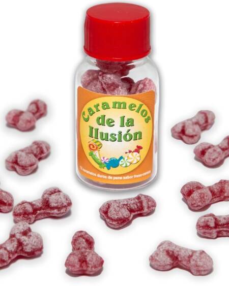 DIABLO PICANTE - 12 CARAMELOS DE LA ILUSIÓN FORMA PENE FRESA/CEREZA