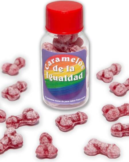 DIABLO PICANTE - 12 CARAMELOS DE LA IGUALDAD FORMA PENE FRESA/CEREZA