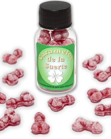 DIABLO PICANTE - 12 CARAMELOS DE LA SUERTE FORMA PENE FRESA/CEREZA
