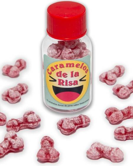 DIABLO PICANTE - 12 CARAMELOS DE LA RISA FORMA PENE FRESA/CEREZA