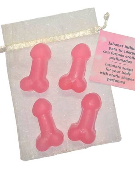 DIABLO PICANTE - 4 MINI JABONES PERFUMADOS FORMA PENE ROSA