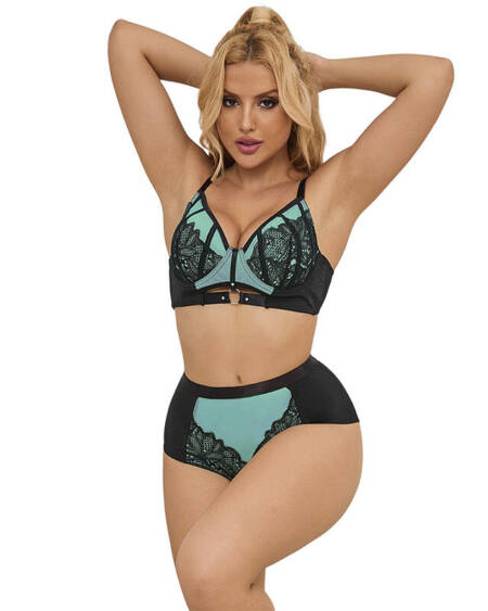 SUBBLIME - 955557 CONJUNTO SUJETADOR CON CREMALLERA DE MALLA DE CHAROL VERDE S/M