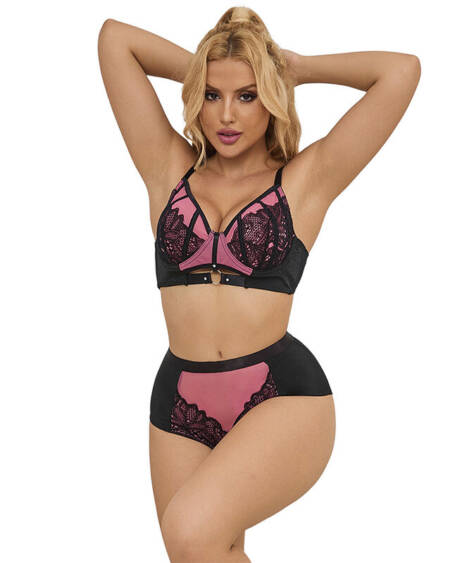 SUBBLIME - 955571 CONJUNTO SUJETADOR CON CREMALLERA DE MALLA DE CHAROL ROSA S/M