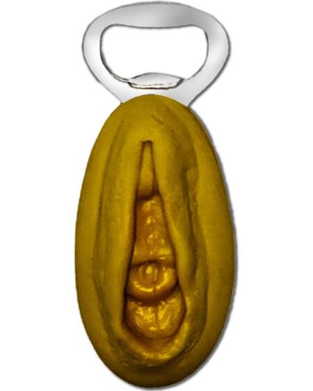 DIABLO PICANTE - ABRIDOR PLATEADO CON FORMA VAGINA DORADA