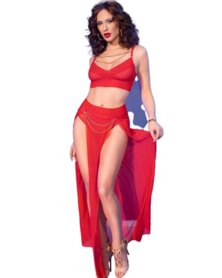 CHILIROSE - CR 4850 SET TOP ROJO Y LEGGINS CON COMPLEMENTOS DORADOS S