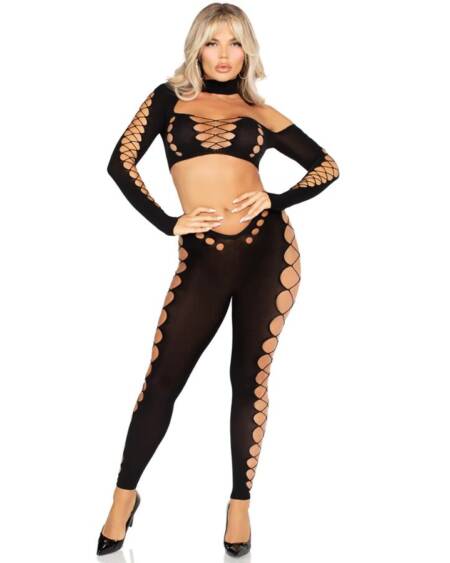 LEG AVENUE - CROP TOP Y LEGGINGS CUT-OUT SIN COSTURAS NEGRO