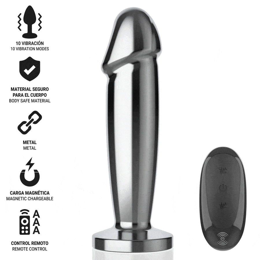 INTENSE - PLUG ANAL 10 VIBRACIONES METAL EN FORMA DE DILDO CON CONTROL REMOTO M