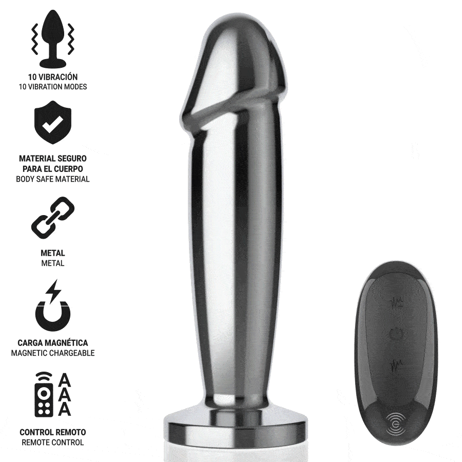 INTENSE - PLUG ANAL 10 VIBRACIONES METAL EN FORMA DE DILDO CON CONTROL REMOTO S