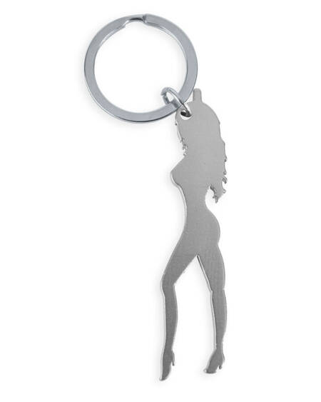 DIABLO PICANTE - LLAVERO CON SILUETA DE MUJER COLOR PLATA CON ABRIDOR DE CERVEZA