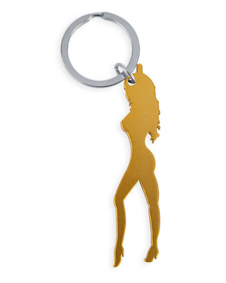DIABLO PICANTE - LLAVERO CON SILUETA DE MUJER COLOR DORADO CON ABRIDOR DE CERVEZA