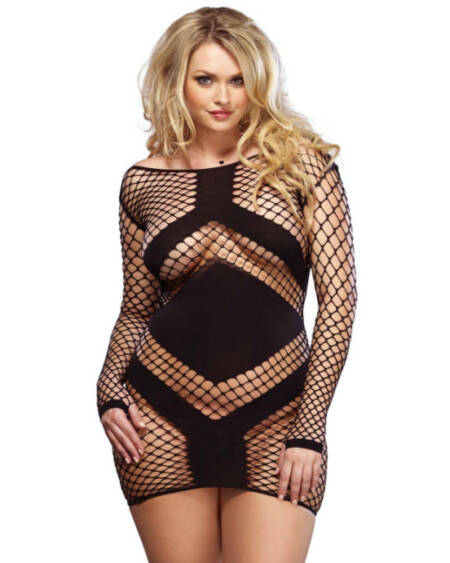 LEG AVENUE - MINI VESTIDO RED SEXY NEGRO TALLA GRANDE 1X/2X